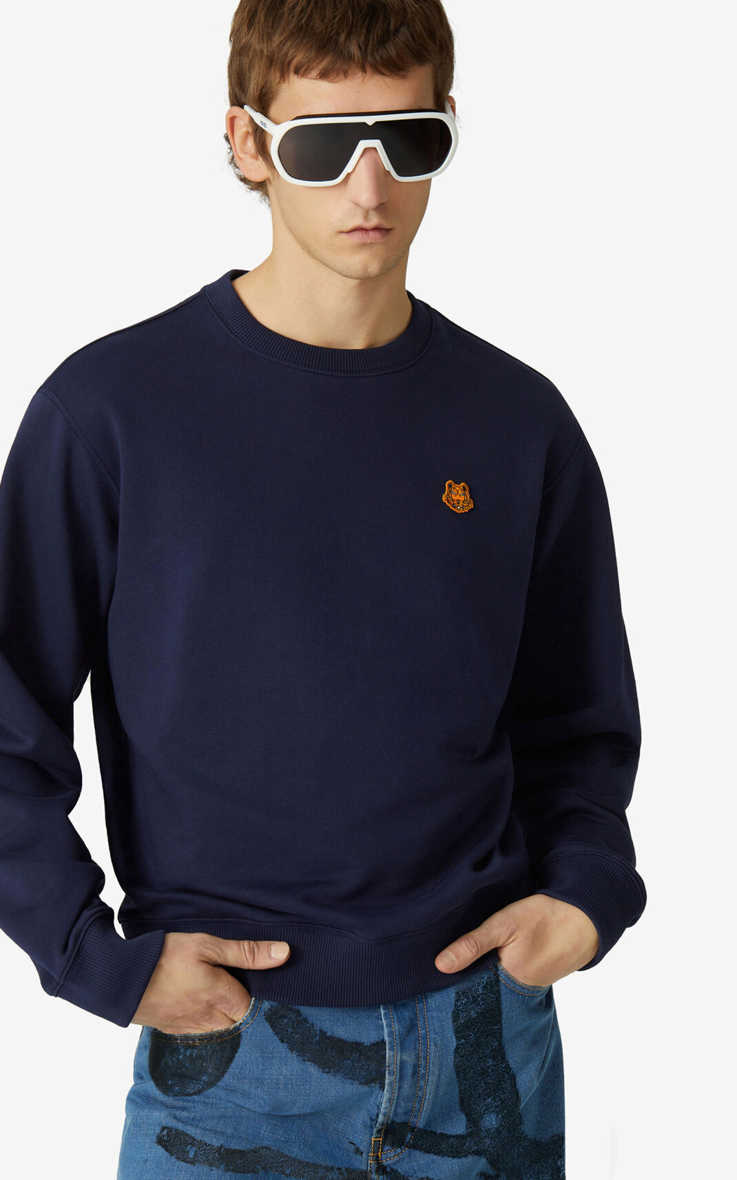 Kenzo Tiger Crest Sudadera Hombre Azul Marino Azules | 6189375-PH